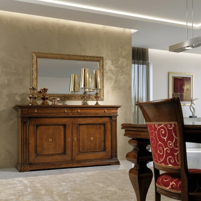 Solid wood dresser with mirror sideboard chest of drawers set Italian furniture 2-piece set.