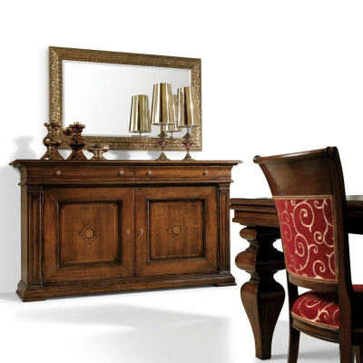 Solid wood dresser with mirror sideboard chest of drawers set Italian furniture 2-piece set.