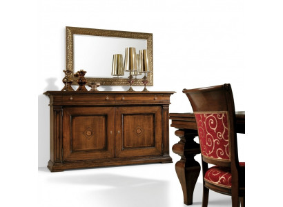 Solid wood dresser with mirror sideboard chest of drawers set Italian furniture 2-piece set.