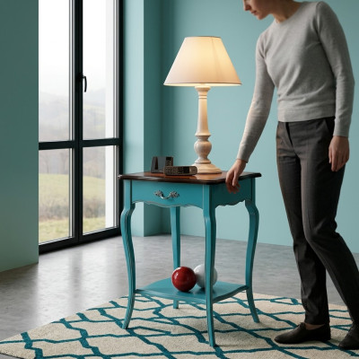 Console Nightstand Bedroom Side Table Modern Design Furniture Wood Azure Blue
