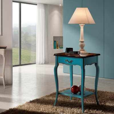 Console Nightstand Bedroom Side Table Modern Design Furniture Wood Azure Blue