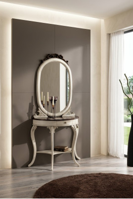 Classic mirror dressing table console table white wood bedroom furniture 2-piece set