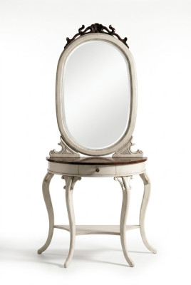 Classic mirror dressing table console table white wood bedroom furniture 2-piece set