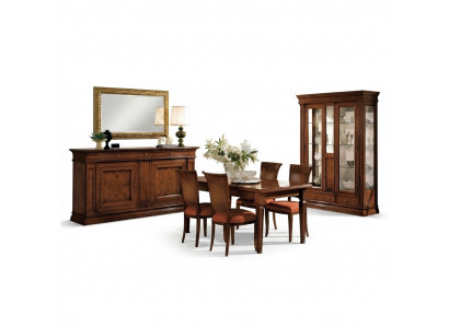 Dining room dining table chairs sideboard display cabinet group set wood brown 7 pcs. set
