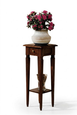 Wooden plant stand in brown with drawer and shelf