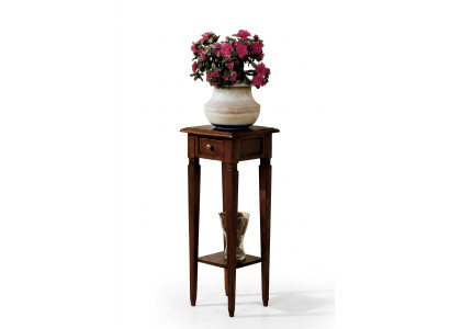 Wooden plant stand in brown with drawer and shelf
