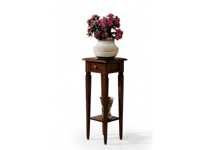 Wooden plant stand in brown with drawer and shelf