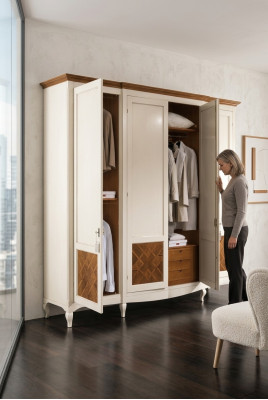 Solid wood wardrobe, massive bedroom furniture, Italian wooden wardrobe