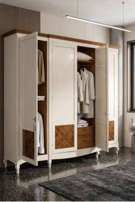 Solid wood wardrobe, massive bedroom furniture, Italian wooden wardrobe