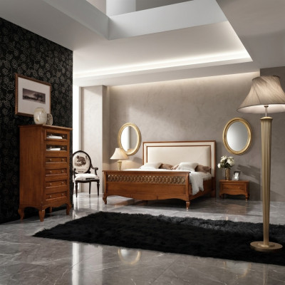 Luxury bedroom set 4-piece. Bed, 2 bedside tables, dresser, solid wood furniture, Italy
