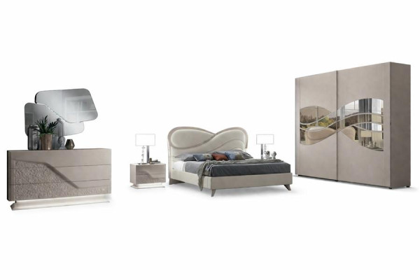 Bedroom Set 5-piece. Luxury Bed 2x Nightstand Dresser Wardrobe Wood New