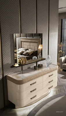 Dresser with Mirror Sideboard Dresser Set Italian Furniture 2-piece. Wooden Cabinet