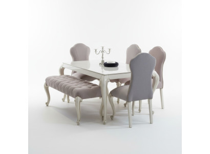 Dining room set design ensemble 6-piece. Wood furniture 4x chair table stool group new