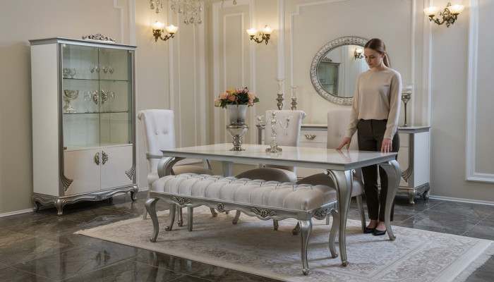 Dining Room Set 9-piece Dining Table Chair Sideboard Display Cabinet Mirror Dining Tables Wood