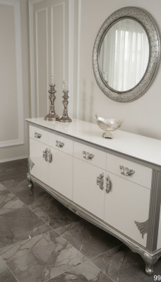 White dresser with practical drawers and elegant shelves