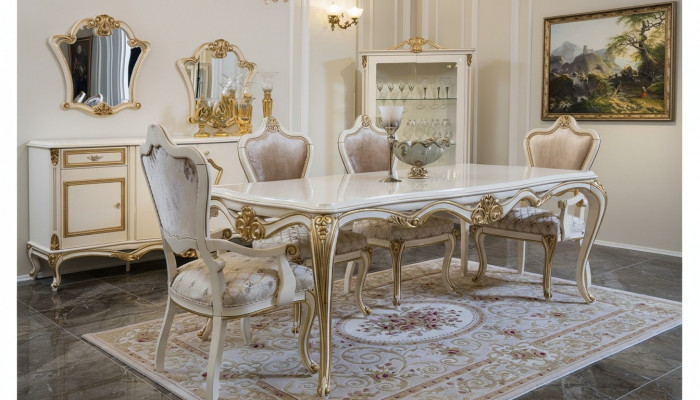 Classic dining room dining table display cabinet 4x chairs dining set sideboards 7-piece set.
