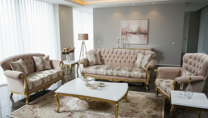 Luxury Sofa Couch Set 5-piece Sofa Suite 3+2+1 Coffee Table Side Table Armchair
