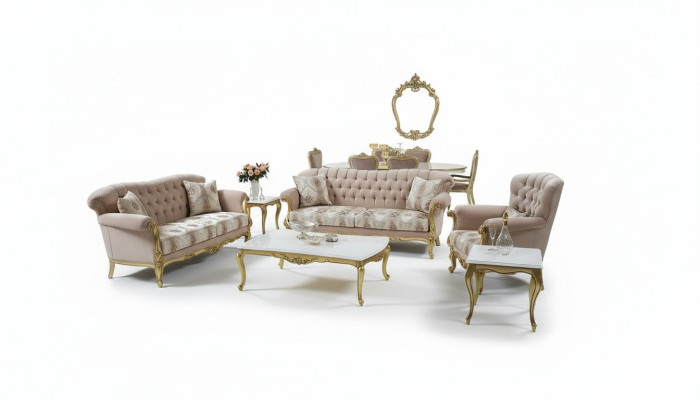 Luxury Sofa Couch Set 5-piece Sofa Suite 3+2+1 Coffee Table Side Table Armchair