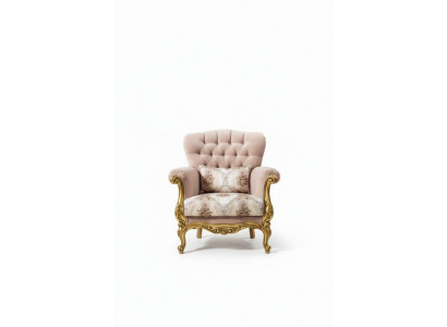 Design armchair luxury wood furniture classic Chesterfield textile living room new