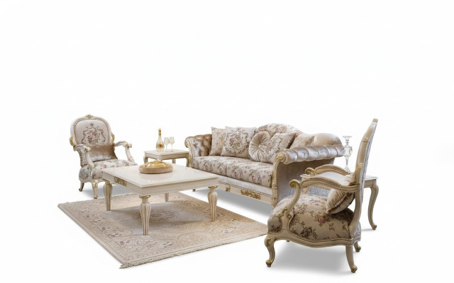 Luxury Sofa Set 4-Piece Fabric Couch Sofa Chairs Coffee Table.