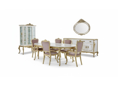 Design Dining Room Set 8-piece Dining Table Chair Sideboard Glass Cabinet Mirror