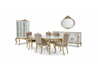 Design Dining Room Set 8-piece Dining Table Chair Sideboard Glass Cabinet Mirror