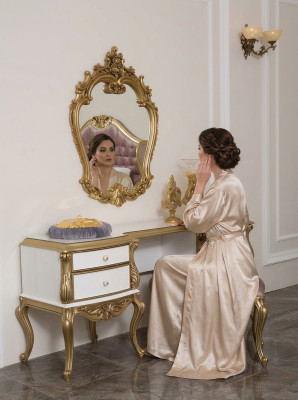 Royal dressing table with baroque mirror console sideboard wood 2 pieces