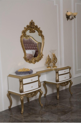 Royal dressing table with baroque mirror console sideboard wood 2 pieces