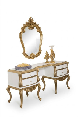 Royal dressing table with baroque mirror console sideboard wood 2 pieces