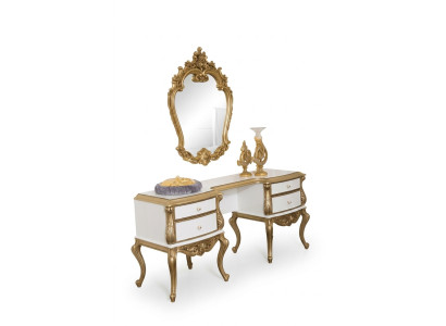 Royal dressing table with baroque mirror console sideboard wood 2 pieces