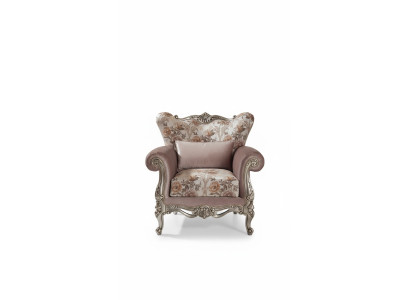 Padded Armchair Purple with Floral Pattern Sofa Couch Living Room Baroque