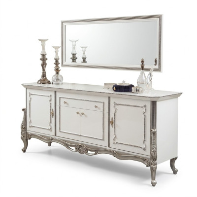 Sideboard White Silver Sideboard Console Dresser Italian Style 2-Piece Mirror