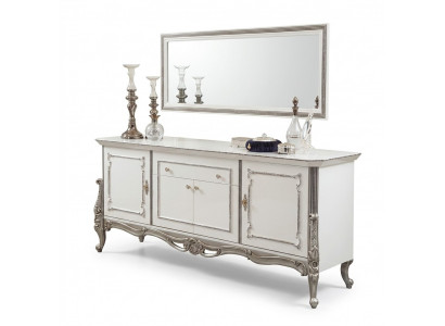 Sideboard White Silver Sideboard Console Dresser Italian Style 2-Piece Mirror