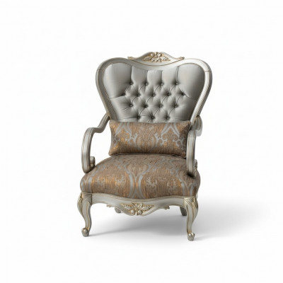 Silver Chesterfield Armchair French Style Furniture Single Seat Wood