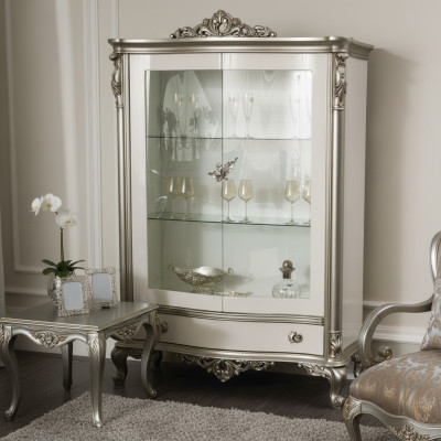 Classic Silver Display Cabinet French Style Furniture Sideboard Glass Cabinet