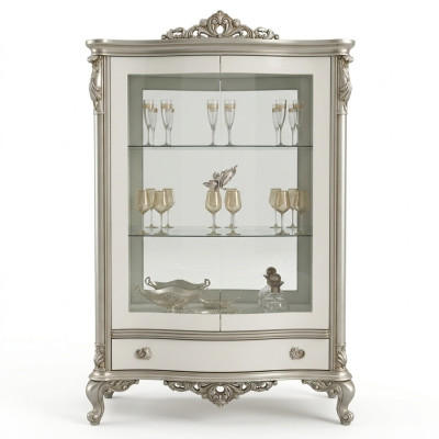 Classic Silver Display Cabinet French Style Furniture Sideboard Glass Cabinet