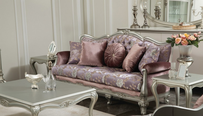 Sofa 3-seater Purple Living Room Classic Design Furniture Sofas Luxury New