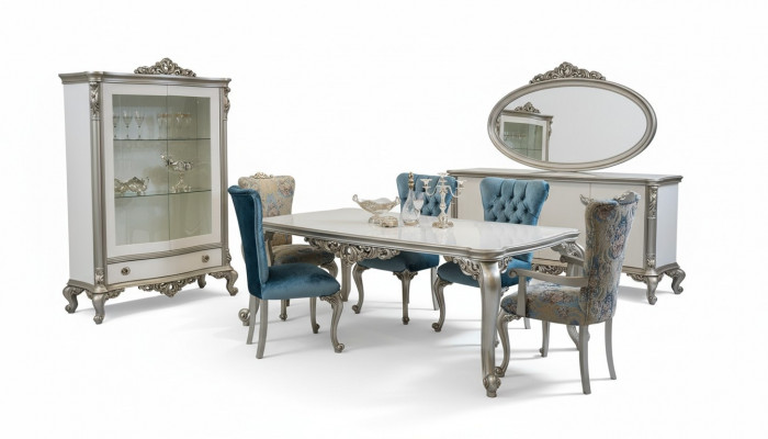 Dining room set ensemble display cabinet table 6x chair sideboard mirror Art Deco 10-piece set