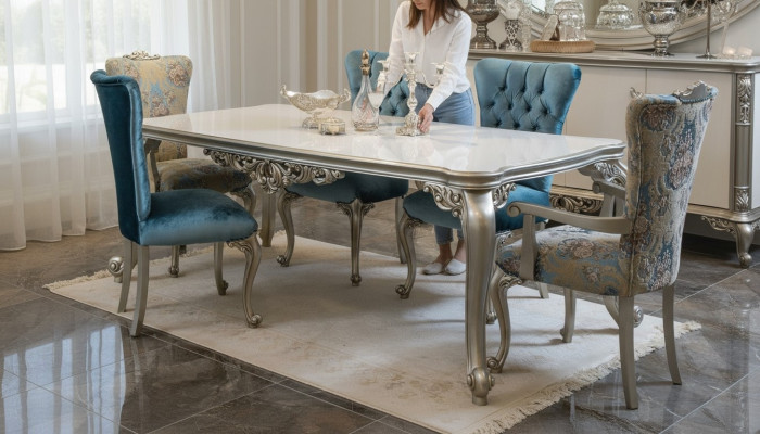 Complete set dining table with 6 chairs dining room dining set wood 7-piece baroque set