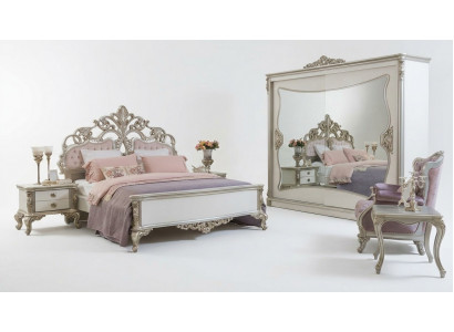 Bedroom set luxury bed 2x nightstand wardrobe chair 6-piece set.