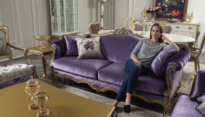 Three-seater sofa 3 seater couches luxury couch velvet baroque rococo violet