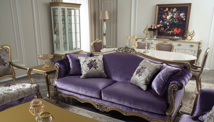 Three-seater sofa 3 seater couches luxury couch velvet baroque rococo violet