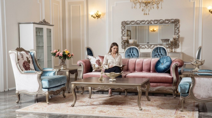 Sofa Set Classical Sofa Couch Set Coffee Table 2x Armchair Luxury Set 4-piece.