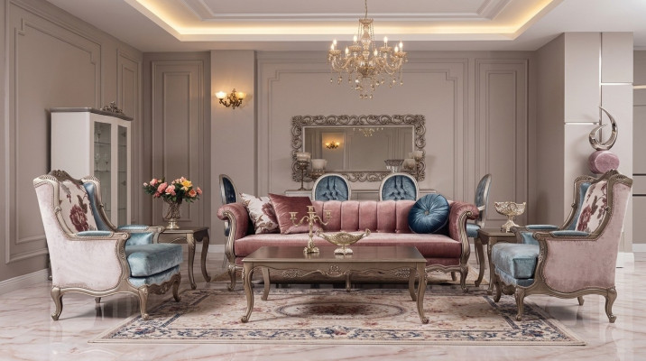 Sofa Set Classical Sofa Couch Set Coffee Table 2x Armchair Luxury Set 4-piece.