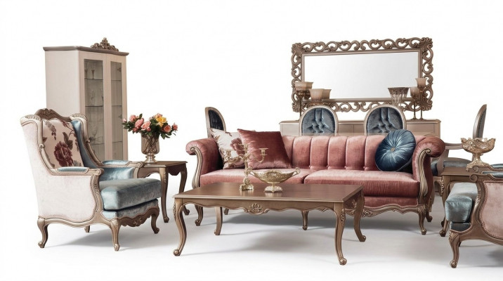 Sofa Set Classical Sofa Couch Set Coffee Table 2x Armchair Luxury Set 4-piece.