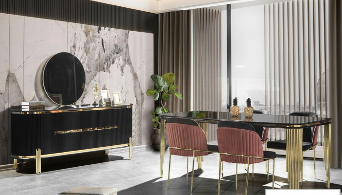 Luxury Dining Room Dining Suite Design Table Chest of Drawers 4x Chairs Group 6-piece Set New