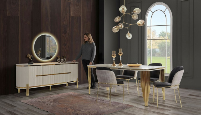 Metal furniture dining set table chair set sideboard dining suite 6-piece chairs.
