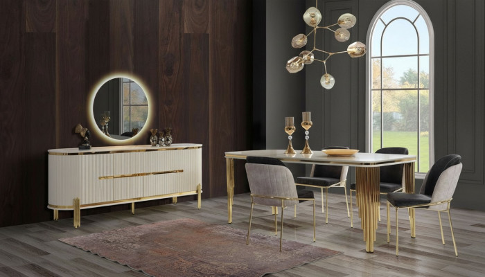 Metal furniture dining set table chair set sideboard dining suite 6-piece chairs.