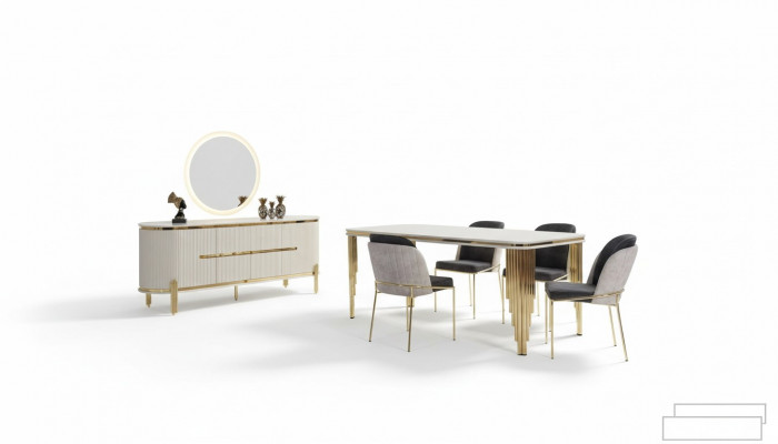 Metal furniture dining set table chair set sideboard dining suite 6-piece chairs.