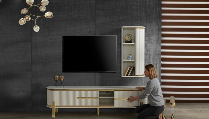 Luxury TV cabinet television stand dresser sideboard wall unit 2-piece new
